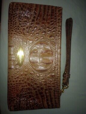 Brahmin Brown Croc-Embossed Wristlet Clutch